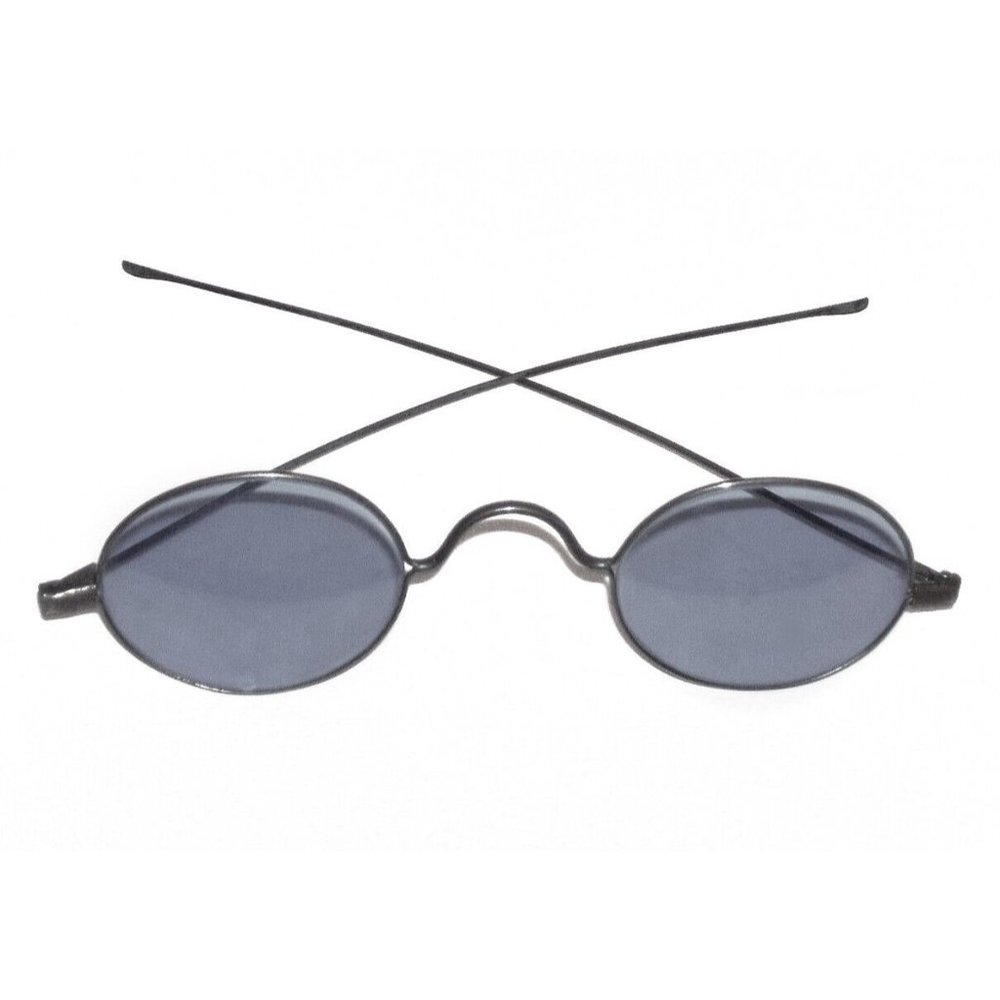Antique Smoky Wire Rim Oval Sunglasses Civil War Glasses Vtg Old Gray Spectacles
